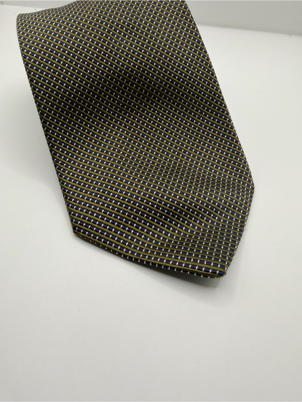 Brooks Brothers Olive and Navy Micro-Check Silk Tie